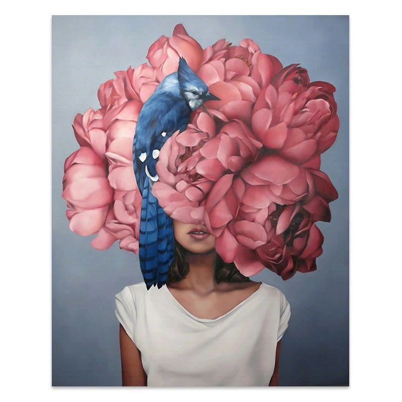 Thumbnail: Flowers Feathers Woman Painting