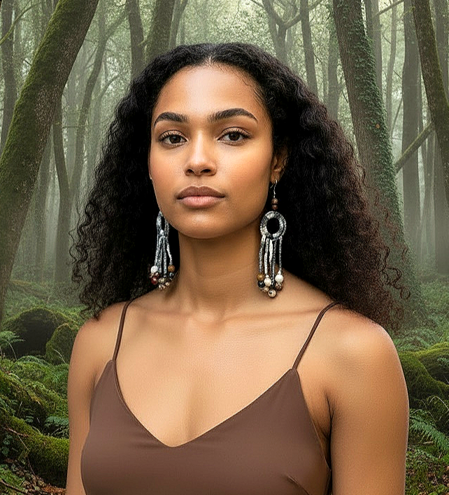 Thumbnail: Crocheted Kalevala echoing earrings, black and white