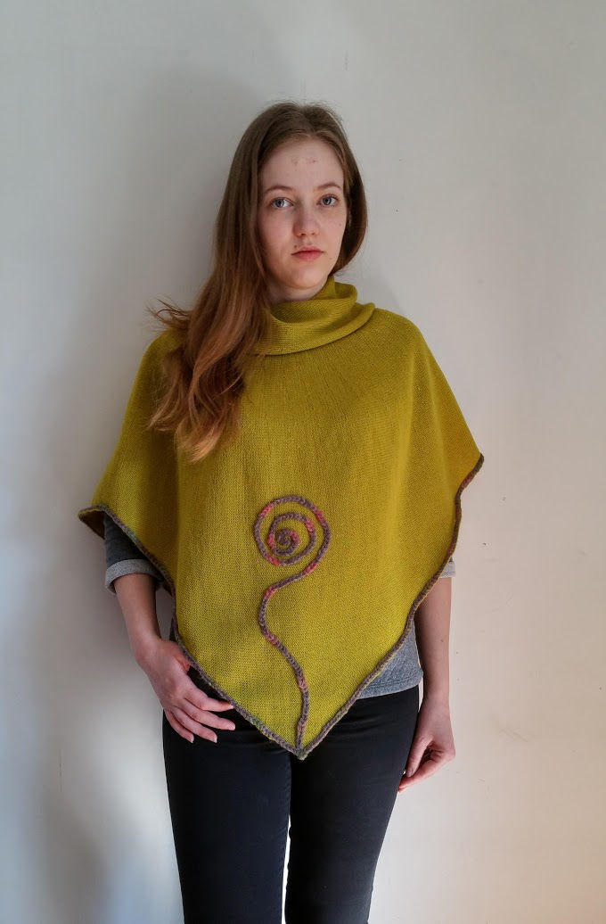 Grey knitted and crocheted sprout poncho