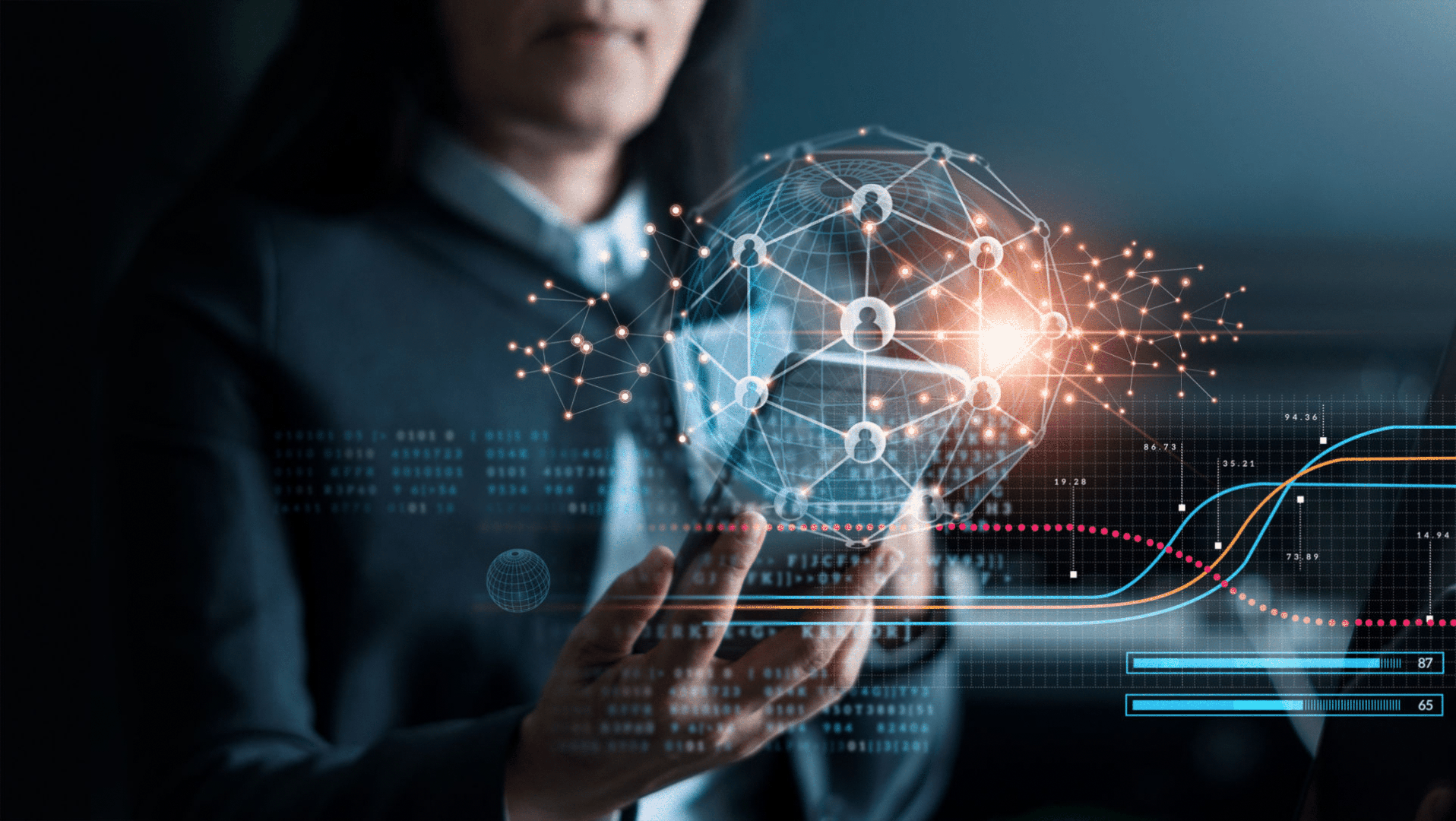 Woman with digital global