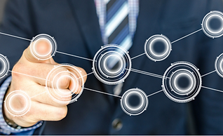 Man touching white circles of digital display