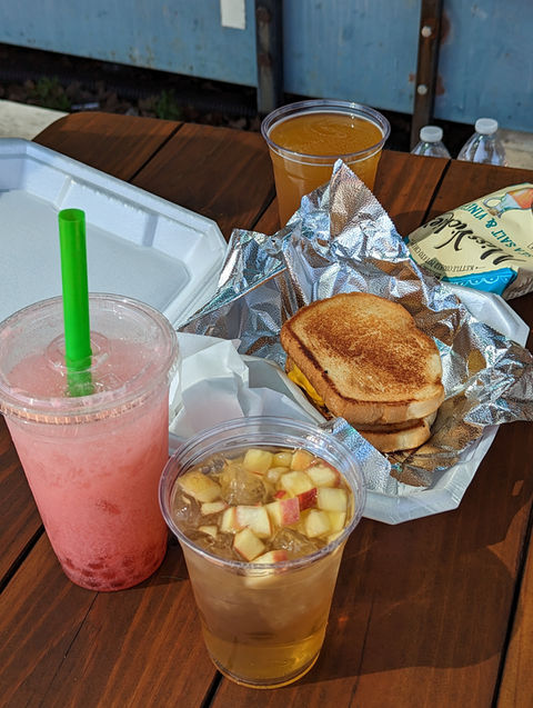 Some of the food sold at First Monday; sandwiches, slushies, and boba teas.