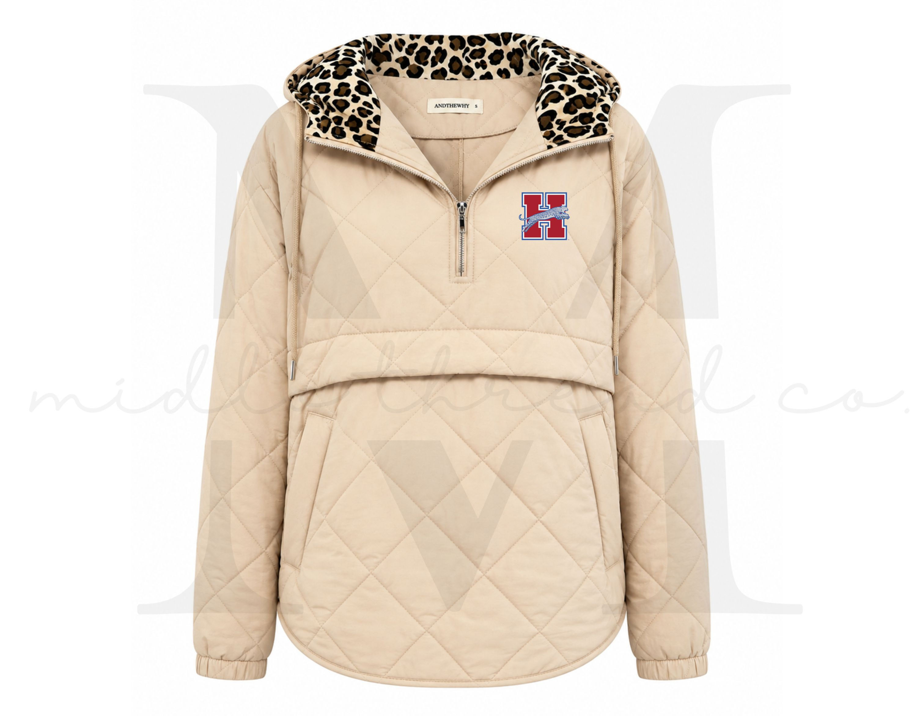 Quilted Half Zip Up Leopard Detail Jacket