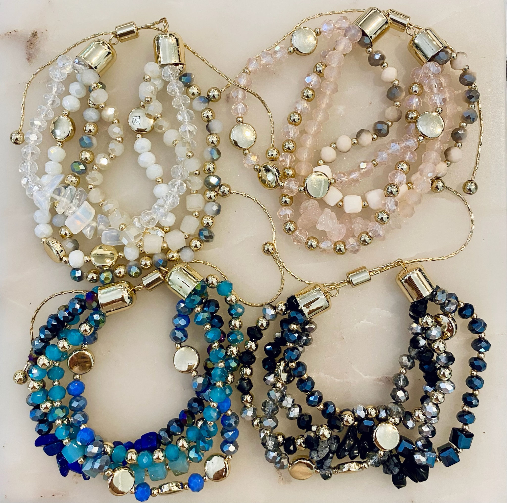 Amazonite and Crystal Gemstone Bracelet Set