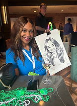 a nurse gets a caricature at a corporate event in New Orelans at the Marriott riverside