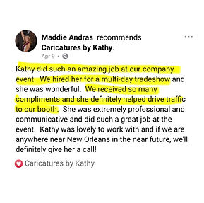 a review of caricatures by kathy by a company who had her draw for a corporate convention and trade show that was a multi day event