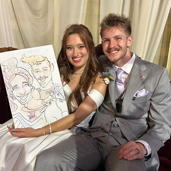 hercules and meg caricature at a wedding