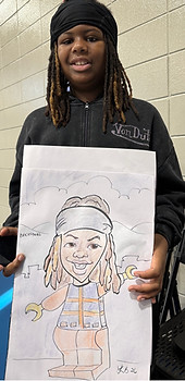 caricature of a teenaged boy at a lego party