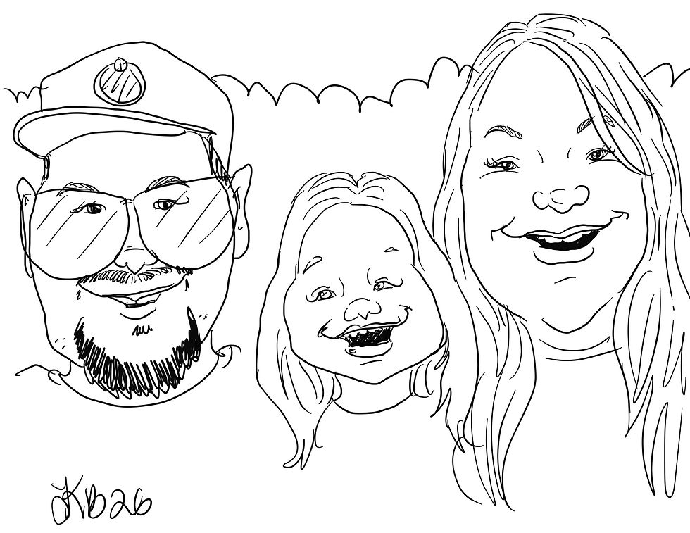 a live caricature drawn on a zoom party caricature for a family with a child who is a part of HopeKids