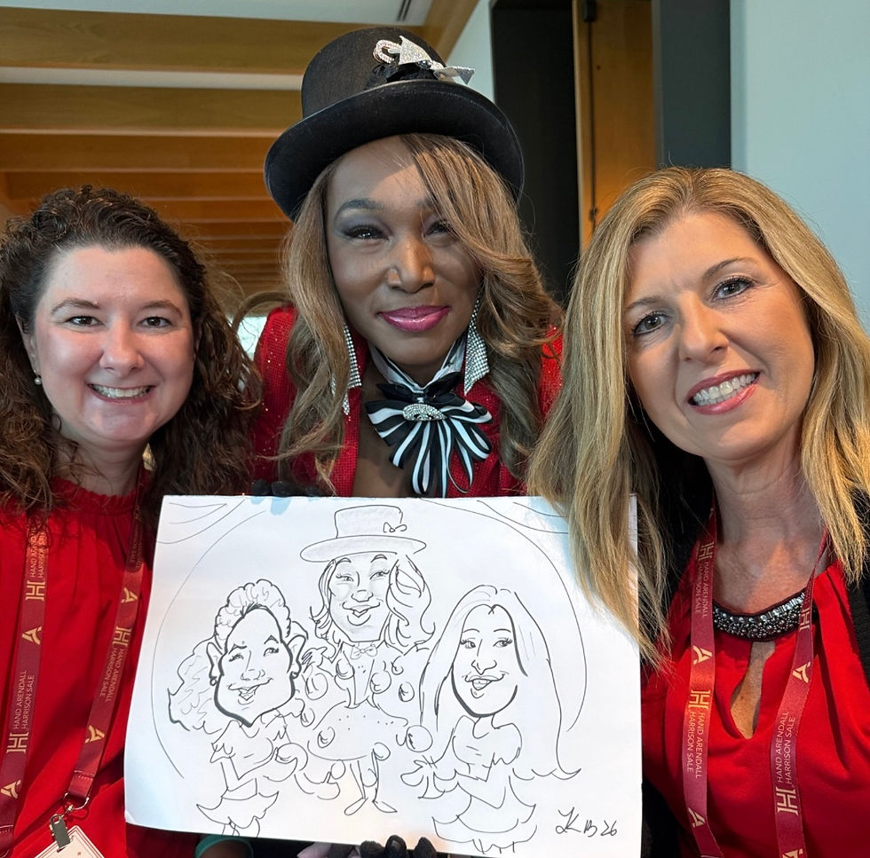 three women get a caricature together of all of them juggling