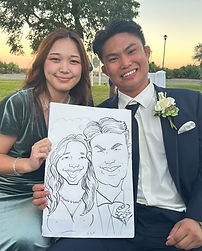wedding guests smile at their wedding caricature in pensacola beach FL