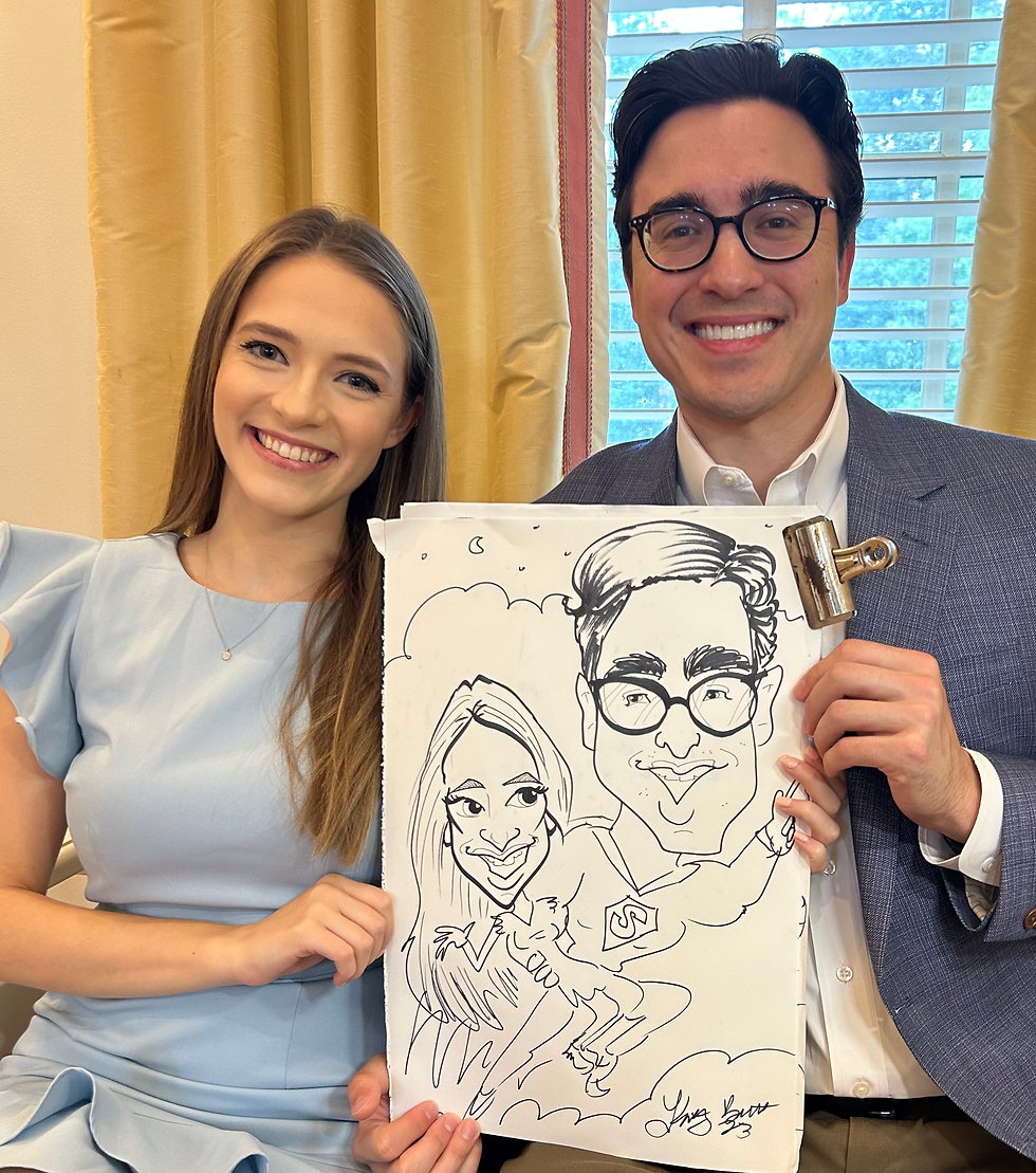 caricature of a young copuple as superman and Lois lane