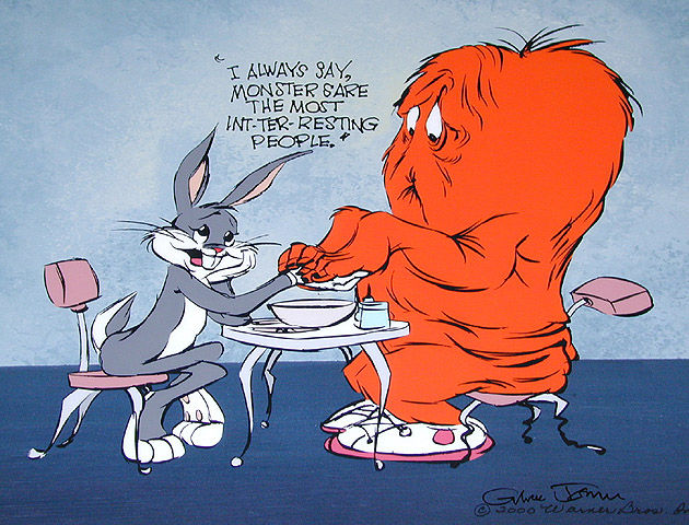 bugs bunny manicuring a monster sayig monters are the most interesting people
