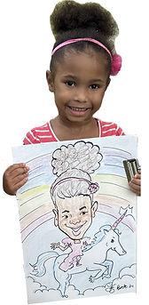 girl gets a unicorn themed party caricature as a party favor