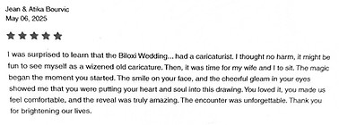 review of wedding cartoonist kathy bskett by a wedding guest at a wedding in BIloxi Mississippi