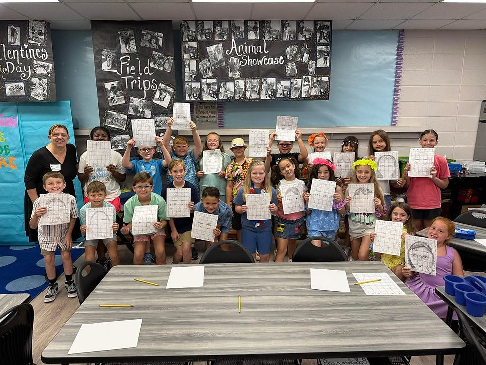 mrs johnstons third grade class holds their caricatures