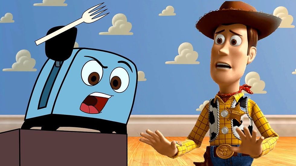 cartoon comparing the brave little toaster and woody from toy story