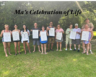 family gathers for caricatures at ma's celebration of life