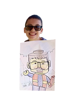 kid gets a caricature of himself as a lego minifig at a lego party
