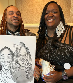 black bride and groom get a caricature
