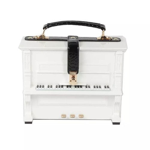 Women Piano Shape Top Handle Bags WHITE