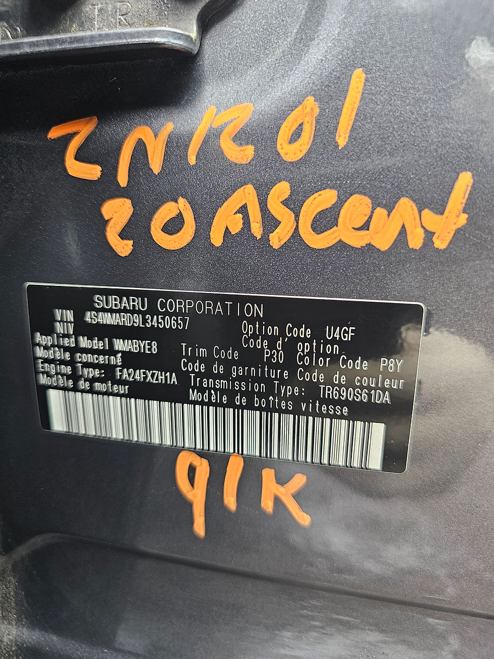 Thumbnail: 2019-2025 subaru ascent 2.4 A/T front axle shaft 28321XC000 91k (B)
