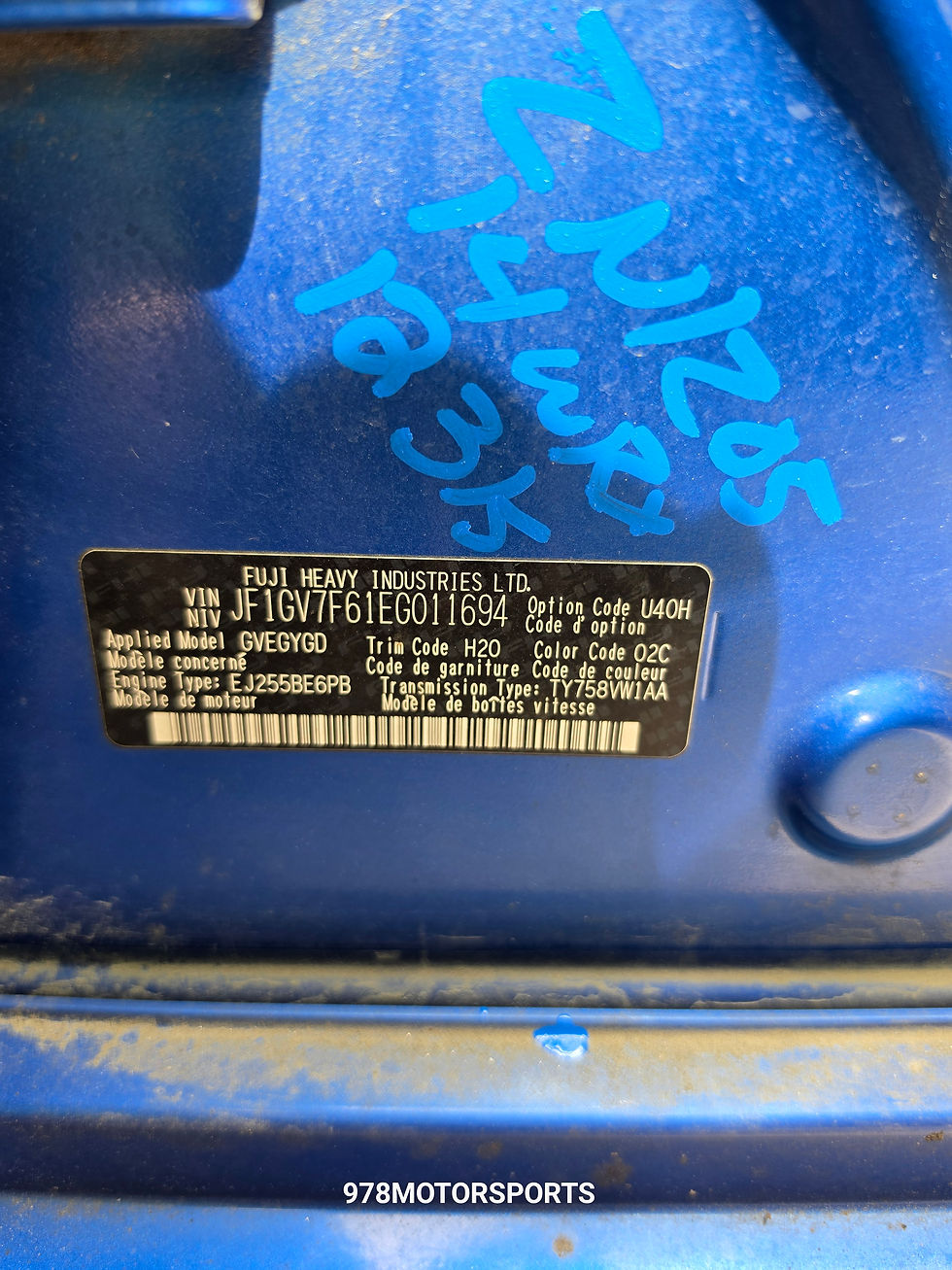 Thumbnail: 2011-2014 Subaru wrx 2.5 left driver rear door 60409FG1129P 02C