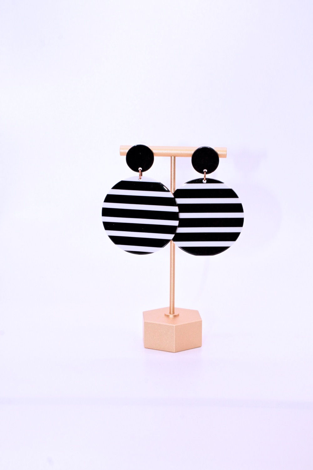Black and  White Striped Acrylic Earrings