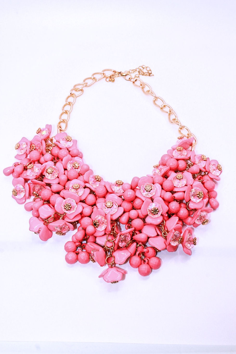 Thumbnail: Pink Beaded Floral Statement Necklace