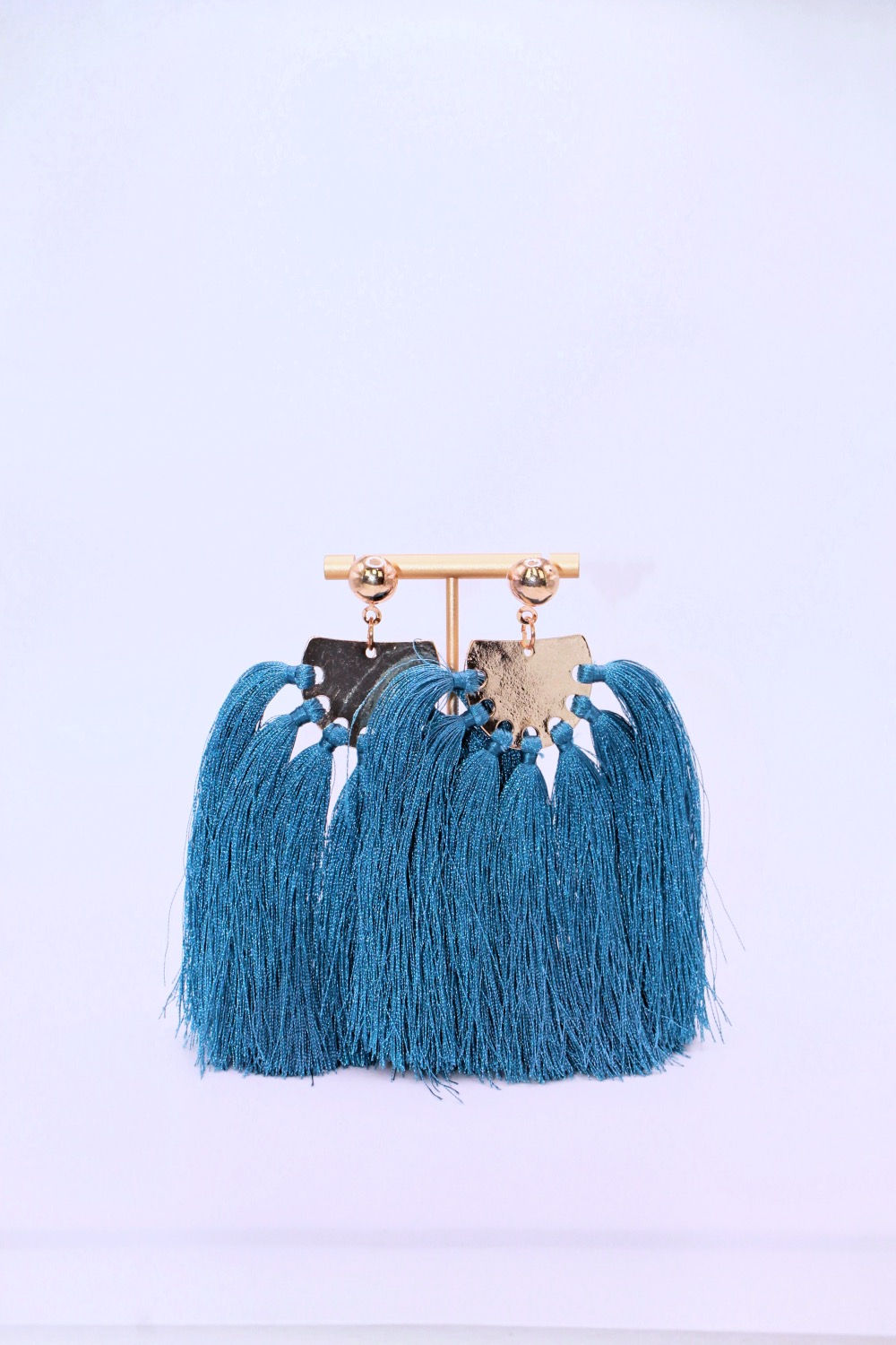 Gold and Turquoise Tassel Statement Earrings