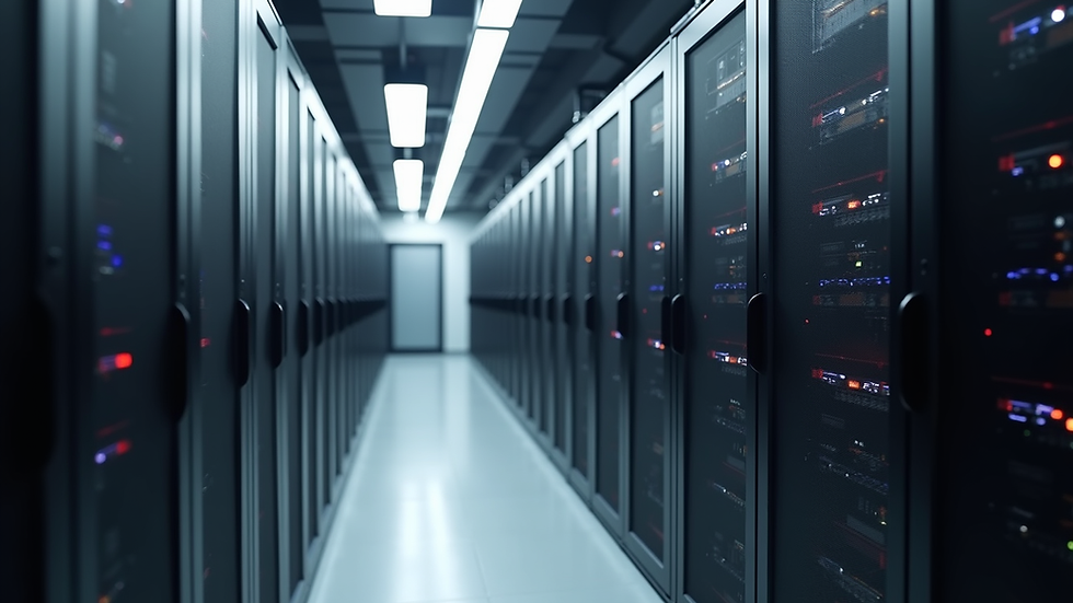 Eye-level view of a modern office server room with organized racks