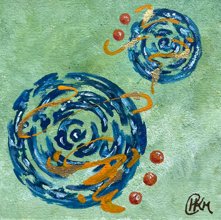 Blue pond like circles on green background