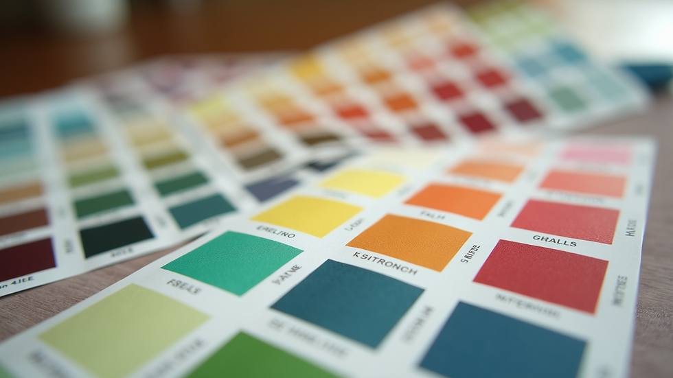 Eye-level view of a color palette with swatches for interior design