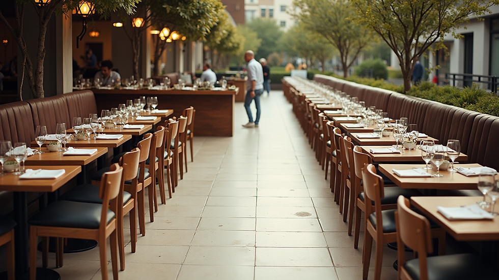 High angle view of a spacious dining area with clear walking paths