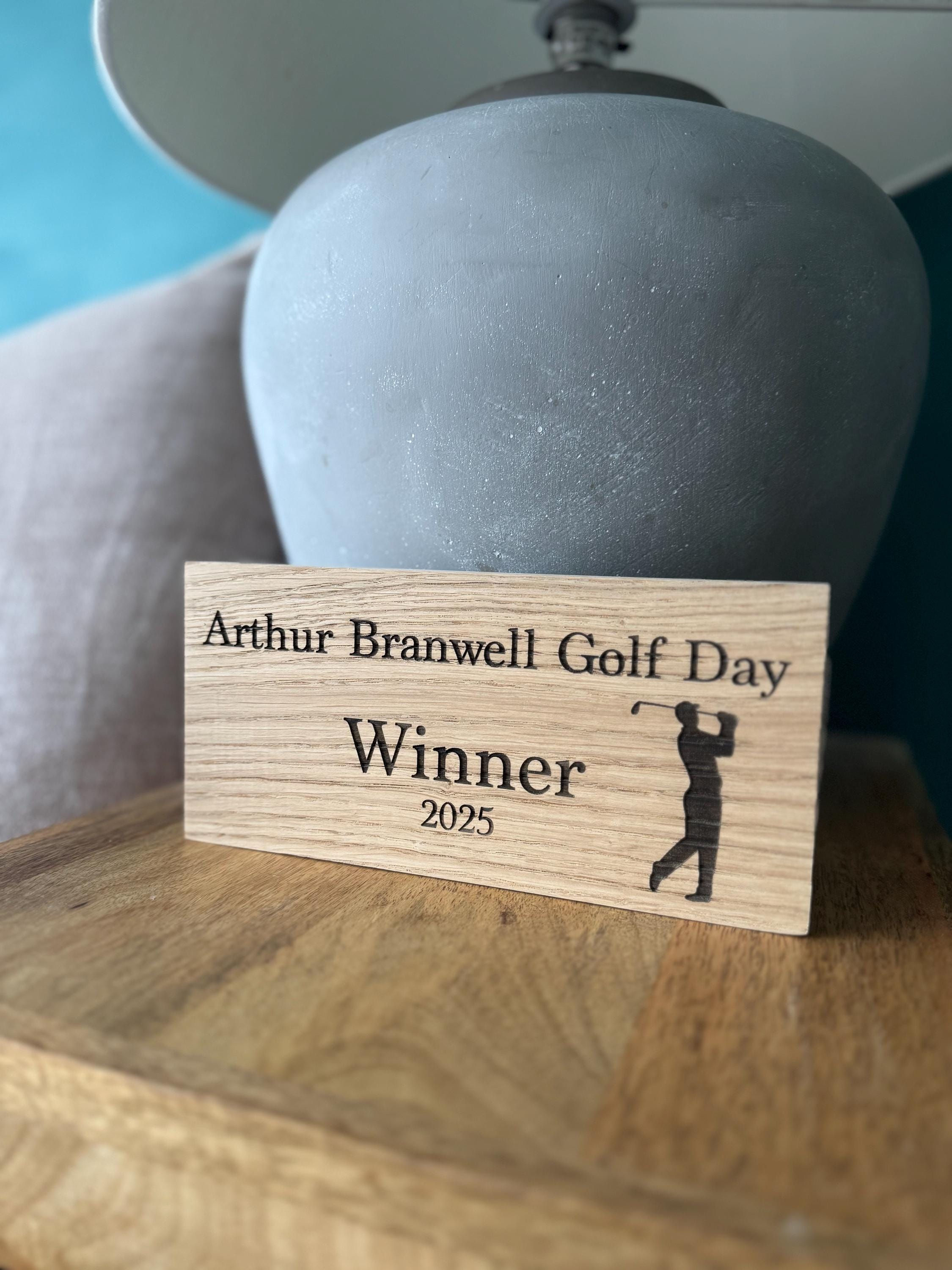 Personalised trophy | golf trophy| oak trophy| sports sign | golf lover| Bespok