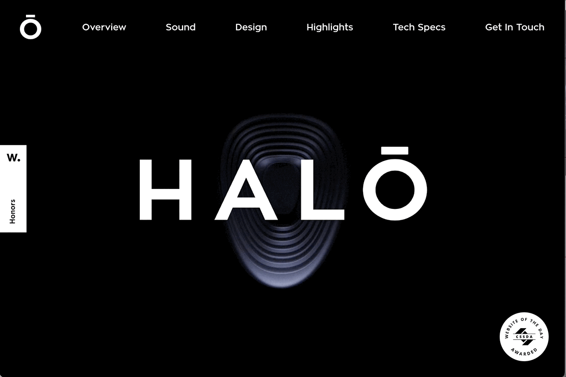 Animated GIF showing a website with a rotating 3D product animation.