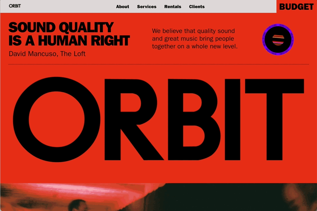 Animated GIF of a website with an accent animation, showing a rotating token in the top corner.