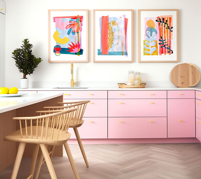 Colourful Seaweed Abstract Print Set framed interior 4.jpg