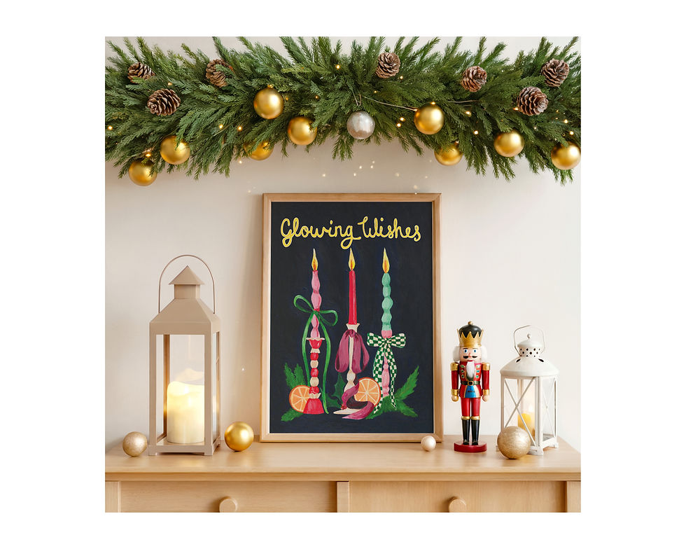 Soft candlelight, citrus and ribbon details come together in this painterly still life