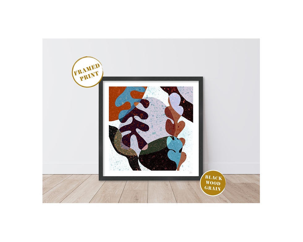 Thumbnail: Abstract seaweed leaf print in a large modern composition, hand painted in contrasting complimentary colours