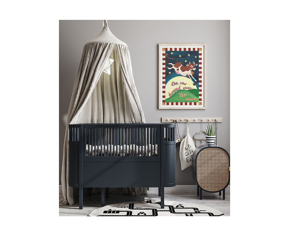 Thumbnail: Whimsical fairytale art print inspired by The Cow Jumped Over the Moon, vintage storybook nursery wall decor.