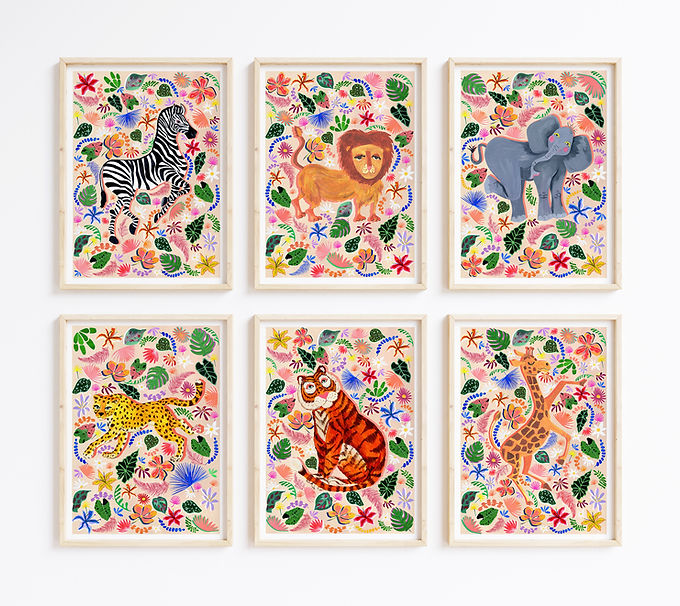 safari animals set of six peach base on white background.jpg