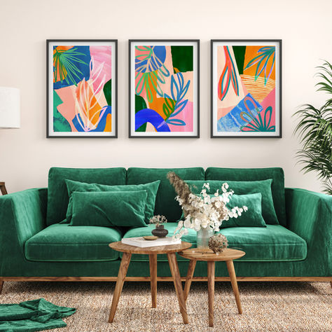 Rainbow abstract leaf print set of 3
