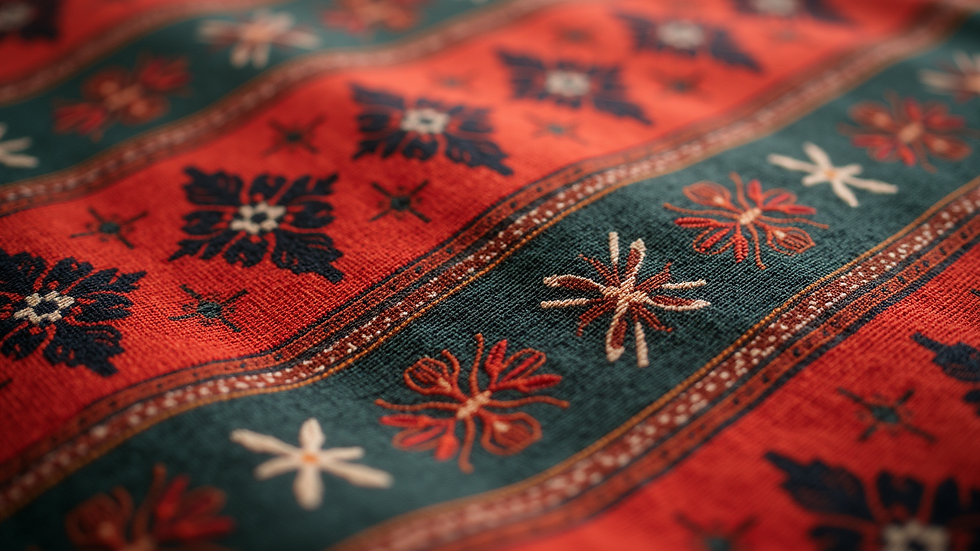 Close-up view of a traditional Bogolán textile with intricate patterns
