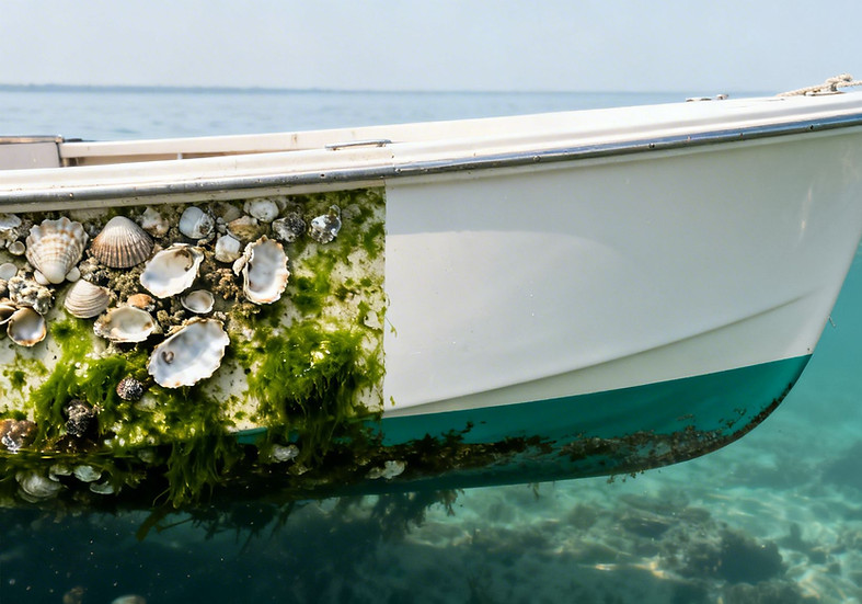 Fouled and clean boat hull comparison.