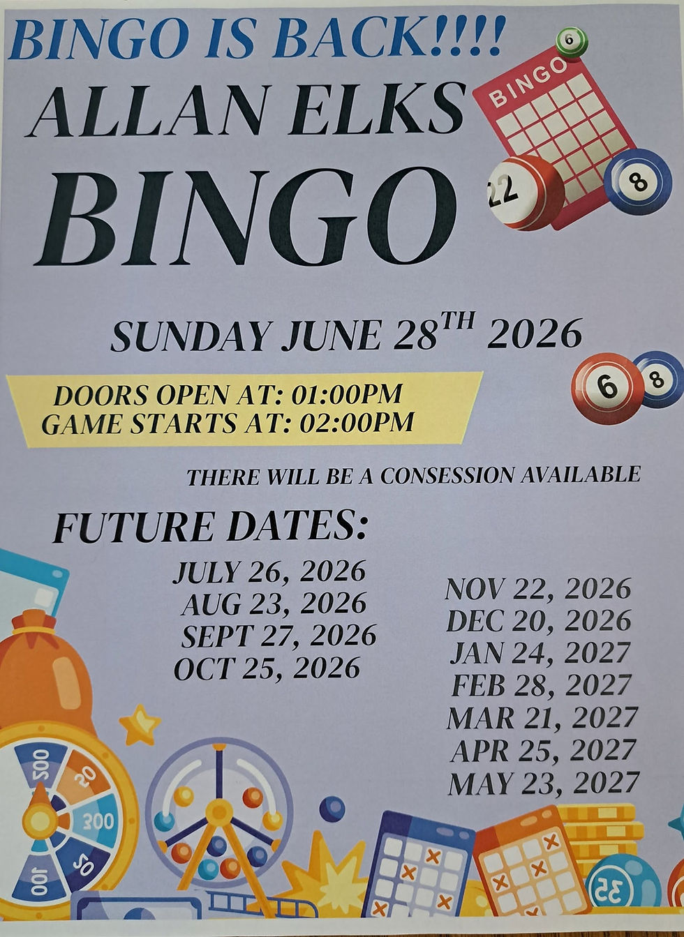 Allan Elks Lodge- Monthly Bingo Afternoon