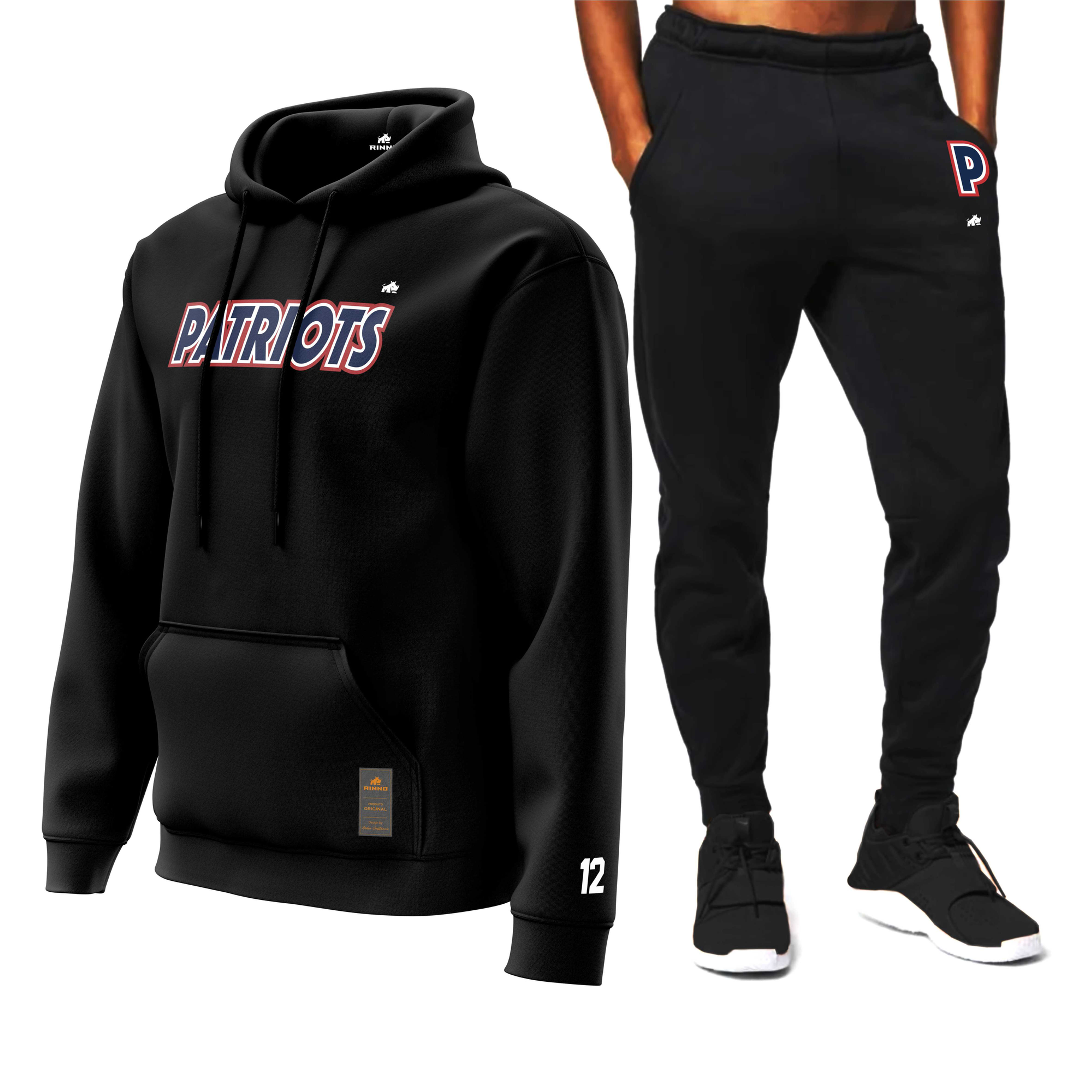 Conjunto Moletom Patriots Preto Algodão Rinno Classicos