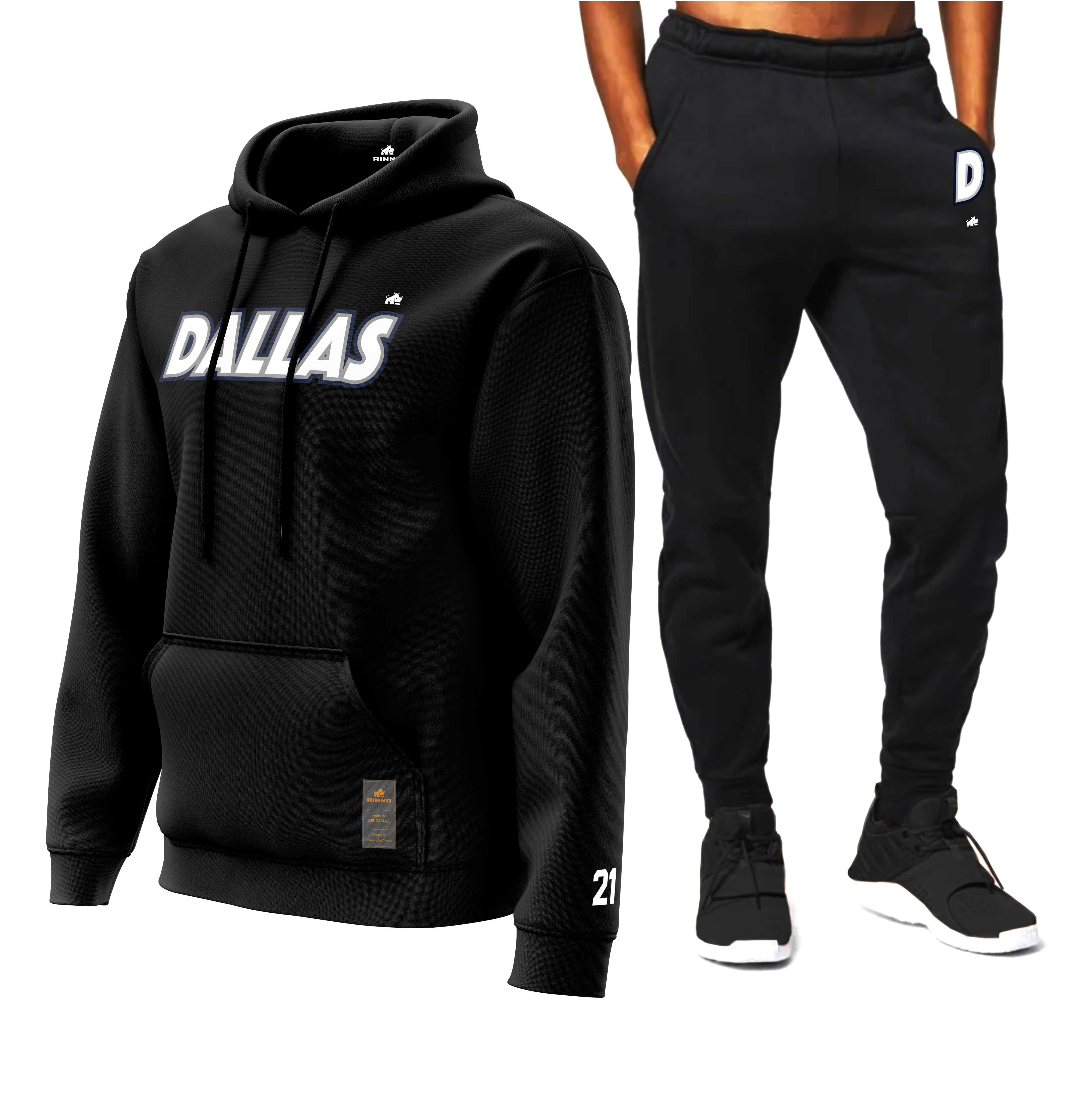 Conjunto Moletom Dallas Preto Algodão Rinno Classicos