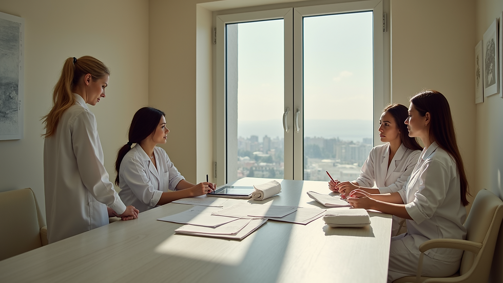 High angle view of team planning at a med spa