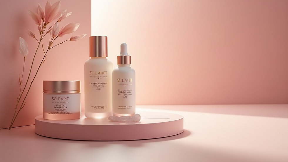 High angle view of a beautiful skincare product display